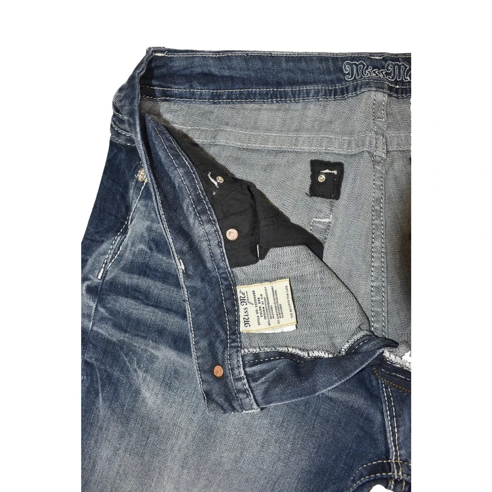 A8 Auth MISS ME Rhinestones Embroidery Mid Rise Easy Boot Jeans E3304EBR Size 34 - Picture 7 of 8